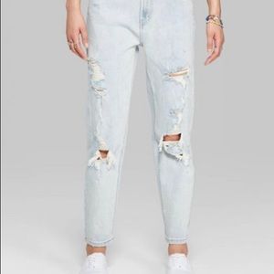 High-rise distressed Mom Jeans in light wash